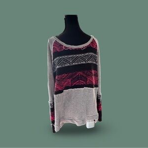 Free People Gray and Pink Patterned Sweater